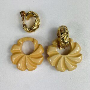 Kenneth Jay Lane 1970s Bakelite ? Interchangeable Earrings Half Hoop Huggie Vtg